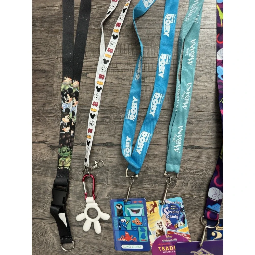 Disney Pin Trading Lanyard Lot of 9 Villains Star Wars Moana Bottle Holder